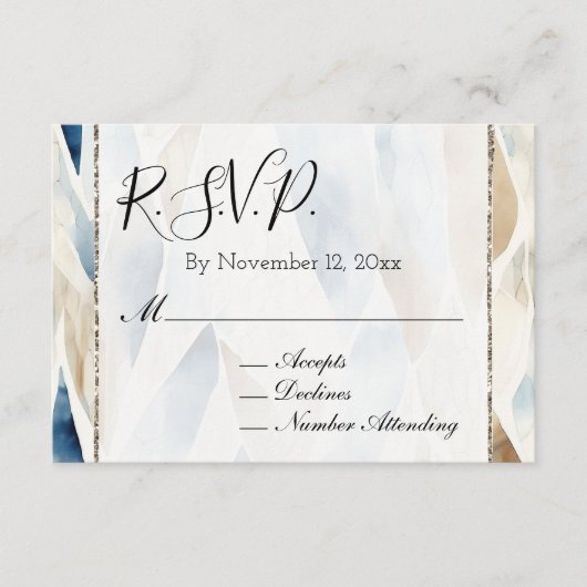 Beach Cream Blue Abstrakt Wedding RSVP Begleitkarte (Vorderseite)