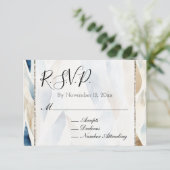 Beach Cream Blue Abstrakt Wedding RSVP Begleitkarte (Stehend Vorderseite)