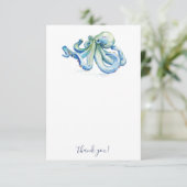Beach Danke, Cards Blue Watercolor Octopus Dankeskarte (Stehend Vorderseite)