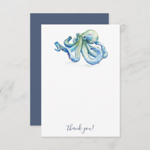 Beach Danke, Cards Blue Watercolor Octopus Dankeskarte