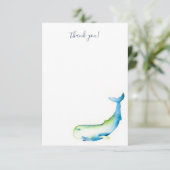 Beach Danke, Cards Blue Watercolor Whale Dankeskarte (Stehend Vorderseite)