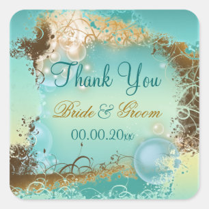 Beach "danke" Hochzeit Aqua White Quadratischer Aufkleber