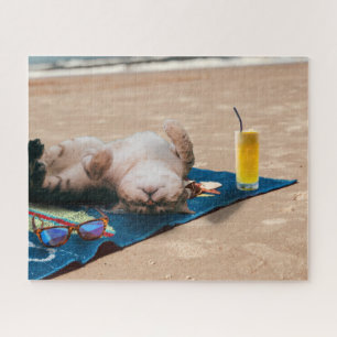 Beach Day Cat Sunbathing Cute Funny Silly Animal Puzzle