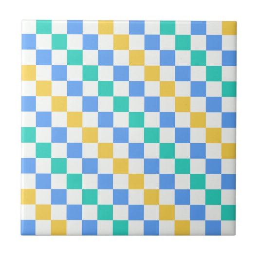 Beach day diagonal checkerboard pattern fliese (Vorderseite)