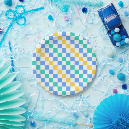 Beach day diagonal checkerboard pattern pappteller (Party)