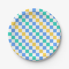 Beach day diagonal checkerboard pattern pappteller