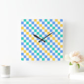 Beach day diagonal checkerboard pattern quadratische wanduhr (Zuhause)