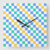 Beach day diagonal checkerboard pattern quadratische wanduhr (Vorderseite)