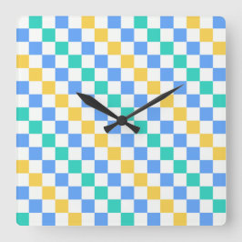 Beach day diagonal checkerboard pattern quadratische wanduhr