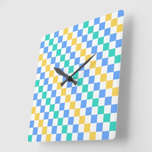 Beach day diagonal checkerboard pattern quadratische wanduhr (Winkel)