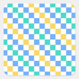 Beach day diagonal checkerboard pattern quadratischer aufkleber