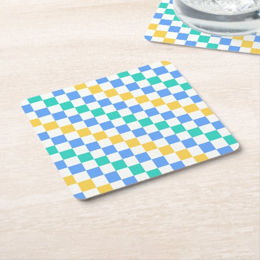 Beach day diagonal checkerboard pattern rechteckiger pappuntersetzer (angewinkelt)