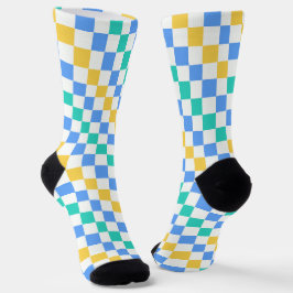 Beach day diagonal checkerboard pattern socken