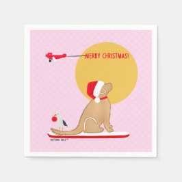 Beach Days Golden Christmas Pink Serviette