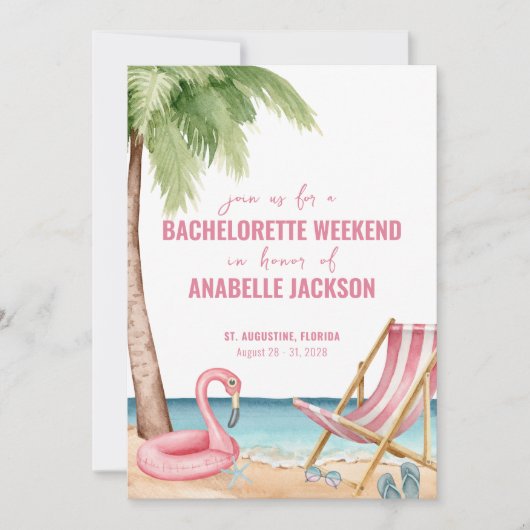 Beach Destination Bachelorette Weekend Einladung (Vorderseite)