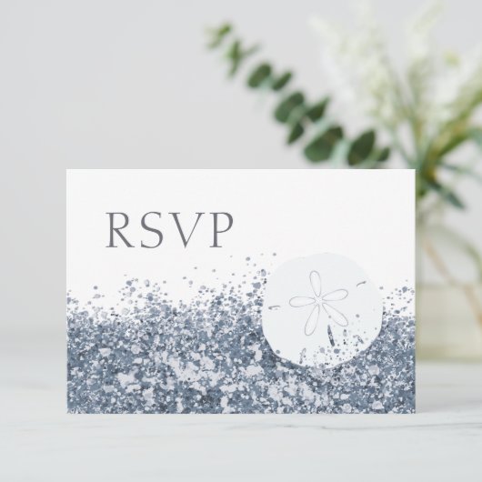Beach Destination Blue Whimsical RSVP Card Karte (Stehend Vorderseite)