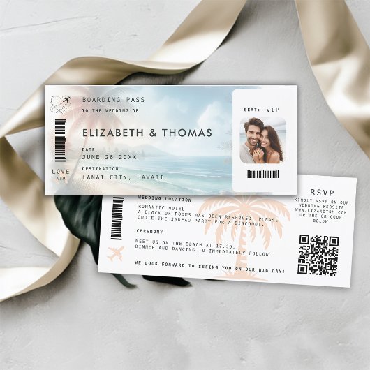 Beach Destination Boarding Pass QR Alleine Hochzei Einladung