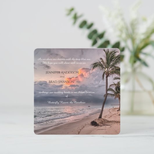 Beach Destination Custom Wedding Einladung (Stehend Vorderseite)