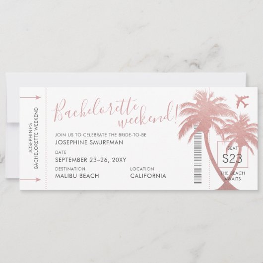 Beach Destination Junggeselinnen-Abschied Boarding Einladung (Vorderseite)