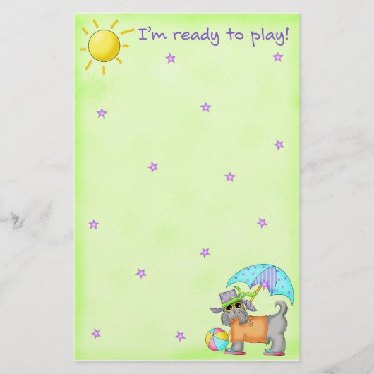 Beach Dog Whimsy Art Green Blue Briefpapier (Vorderseite)