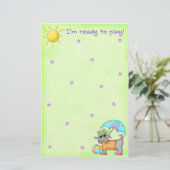 Beach Dog Whimsy Art Green Blue Briefpapier (Stehend Vorderseite)