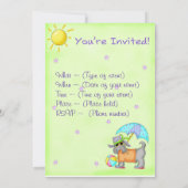 Beach Dog Whimsy Art Green Blue Einladung (Rückseite)