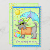 Beach Dog Whimsy Art Green Blue Einladung (Vorne/Hinten)