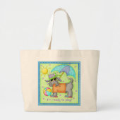 Beach Dog Whimsy Art Green Blue Jumbo Stoffbeutel (Vorne)