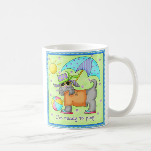 Beach Dog Whimsy Art Green Blue Kaffeetasse (Rechts)
