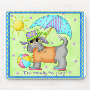 Beach Dog Whimsy Art Green Blue Mousepad
