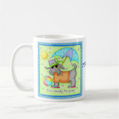 Beach Dog Whimsy Art Green Blue Name Personalize Kaffeetasse (Links)