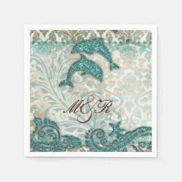 Beach Dolphin Damask Hochzeitstag Serviette
