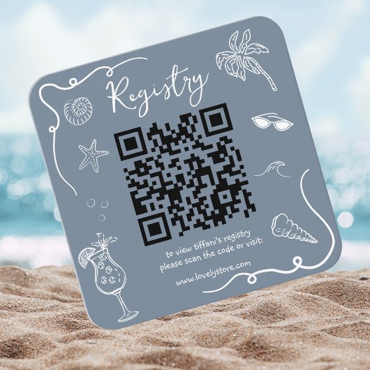 Beach Doodle Bridal Shower QR Code Registry Begleitkarte