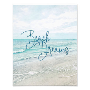 Beach Dreams Inspiration Zitat Retro Ozeanwellen Fotodruck