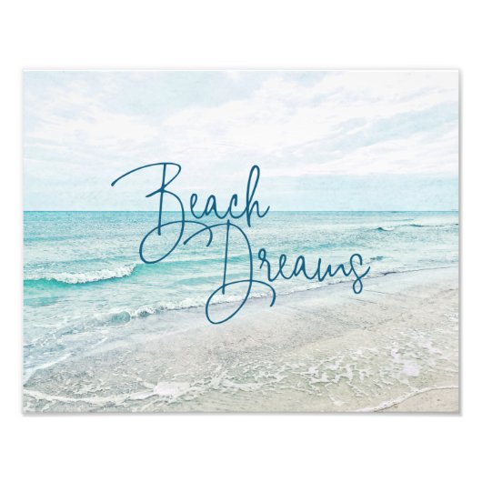 Beach Dreams Inspiration Zitat Retro Ozeanwellen Fotodruck (Vorne)
