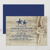 Beach Driftwood Nautic Navy Engagement Party Einladung (Vorne/Hinten)