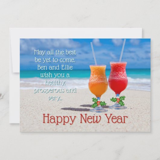 Beach Drinks Happy New Year Message Cards Einladung (Vorderseite)