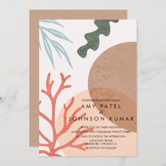 Beach Earthy Tone Formen Abstrakte Hochzeit Einladung (Vorne/Hinten)