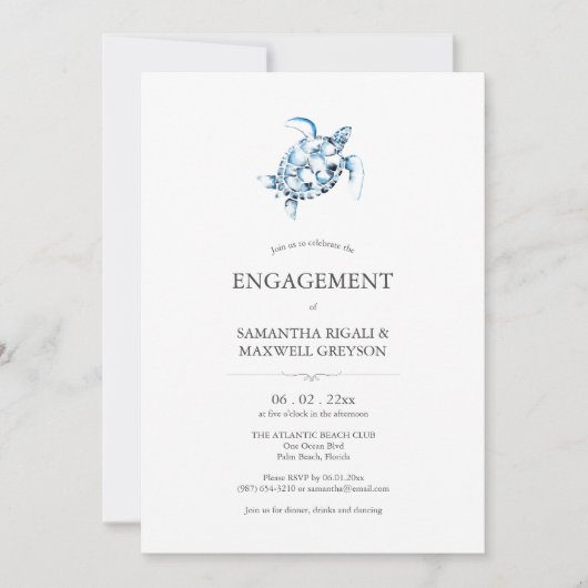 Beach Engagement Party Einladungen Blaue Meeressch (Vorderseite)