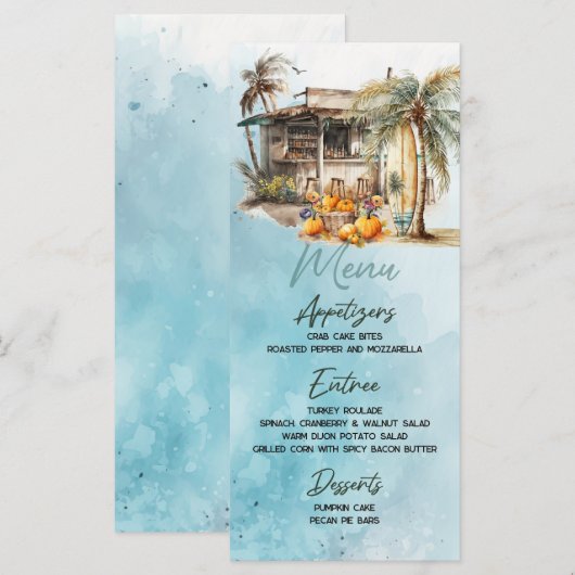 Beach Erntedank Flat Menu Menükarte (Vorne/Hinten)