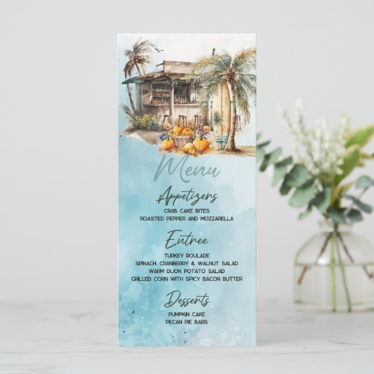 Beach Erntedank Flat Menu Menükarte (Stehend Vorderseite)