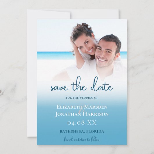 Beach fand ein Soul Lieben Tropical Save the Date Ankündigung (Rückseite)