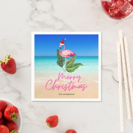 Beach Flamingo Florida Frohe Weihnachten Serviette (Beispiel)