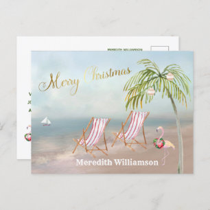 Beach Flamingo Frohe Weihnachtsbudget Postcard Postkarte