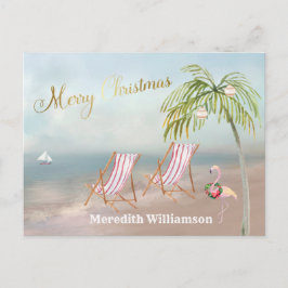 Beach Flamingo Frohe Weihnachtsbudget Postcard Postkarte