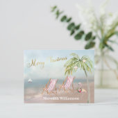 Beach Flamingo Frohe Weihnachtsbudget Postcard Postkarte (Stehend Vorderseite)