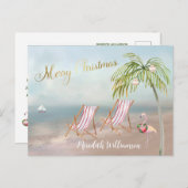 Beach Flamingo Frohe Weihnachtsbudget Postcard Postkarte (Vorne/Hinten)