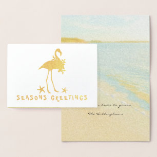 Beach Flamingo Gold Found Weihnachtskarten Folienkarte