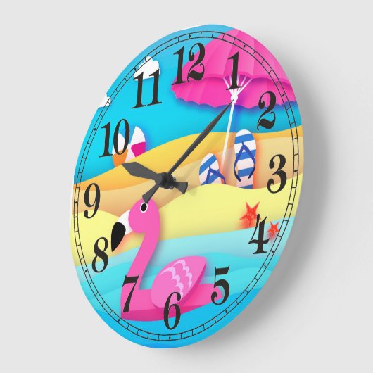 Beach Flamingo Wall Clock Große Wanduhr (Winkel)