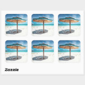 Beach Fleisch und Umbrella Silver Sands Quadratischer Aufkleber (Blatt)